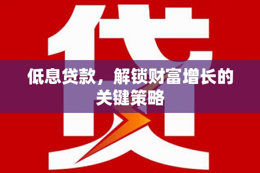 天河低息贷款，解锁财富增长的关键策略